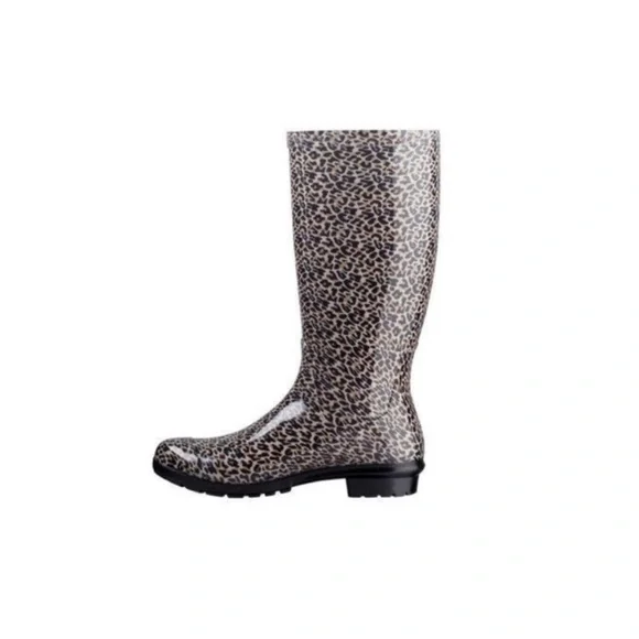 UGG Leopard Print Tall Rain Boots Size 8 - Picture 1 of 4